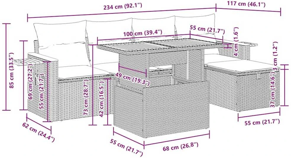 Lauko baldų komplektas Sofos komplektas su pagalvėlėmis, 6 dalių, smėlio, poliratanas