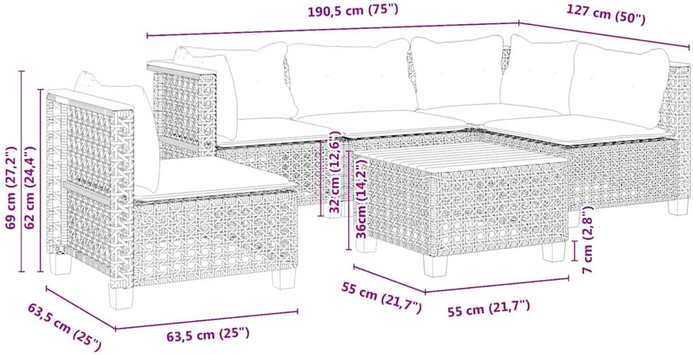 Sofos komplektas su pagalvėlėmis, 6 dalių, smėlio, poliratanas