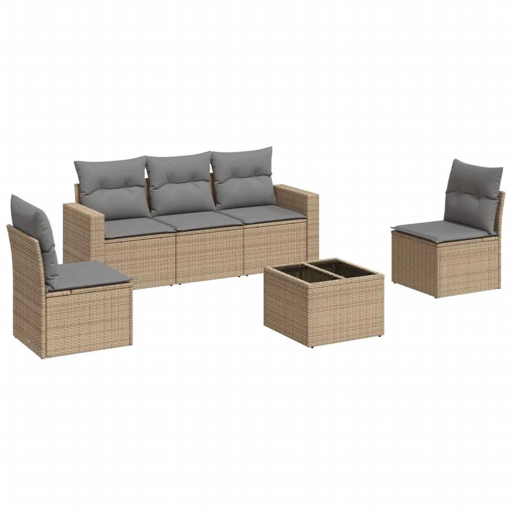 Sofa Sofos komplektas su pagalvėlėmis, 6 dalių, smėlio, poliratanas