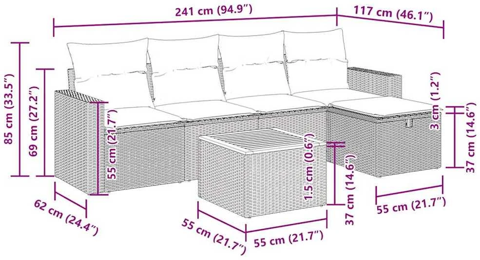 Lauko baldų komplektas Sofos komplektas su pagalvėlėmis, 6 dalių, smėlio, poliratanas