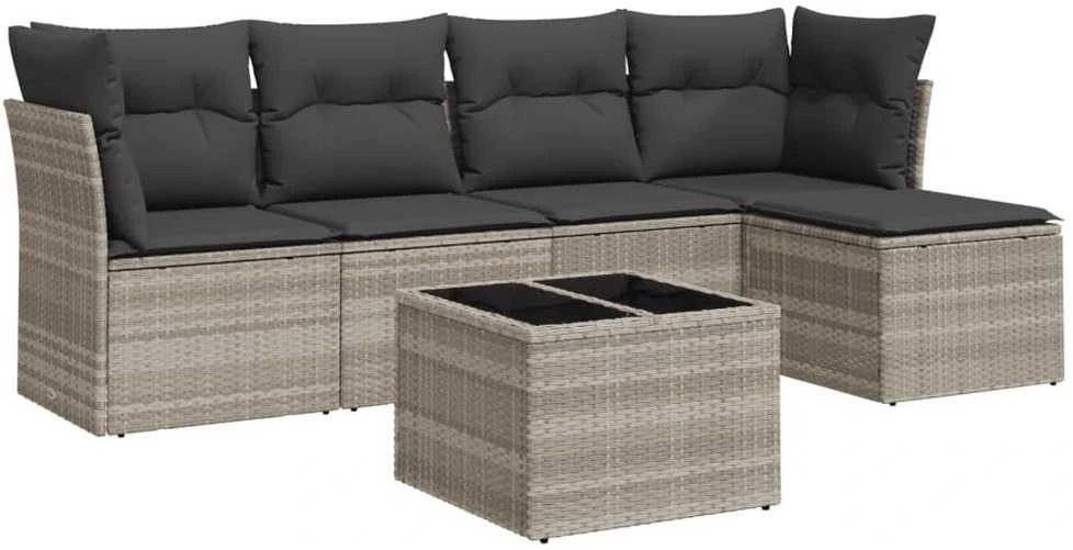 Sofa Sofos komplektas su pagalvėlėmis, 6 dalių, pilkas, poliratanas