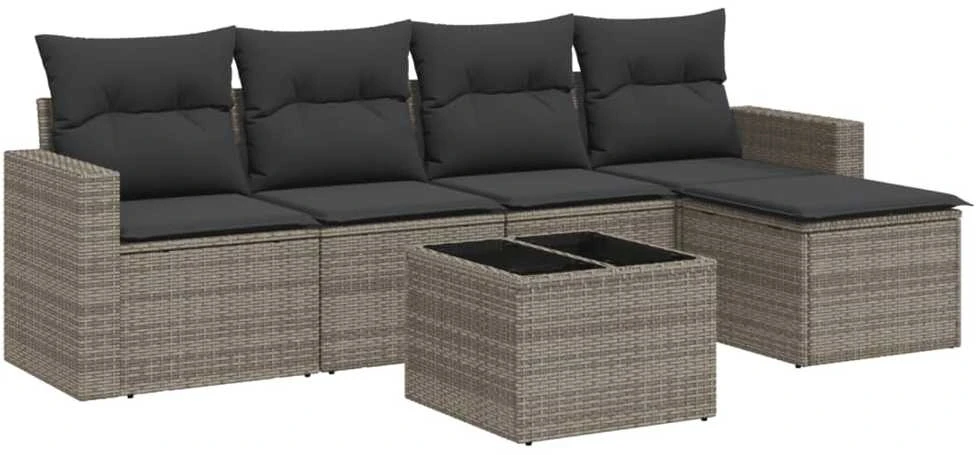 Sofa Sofos komplektas su pagalvėlėmis, 6 dalių, pilkas, poliratanas