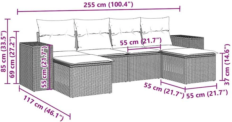 Sofa Sofos komplektas su pagalvėlėmis, 6 dalių, pilkas, poliratanas