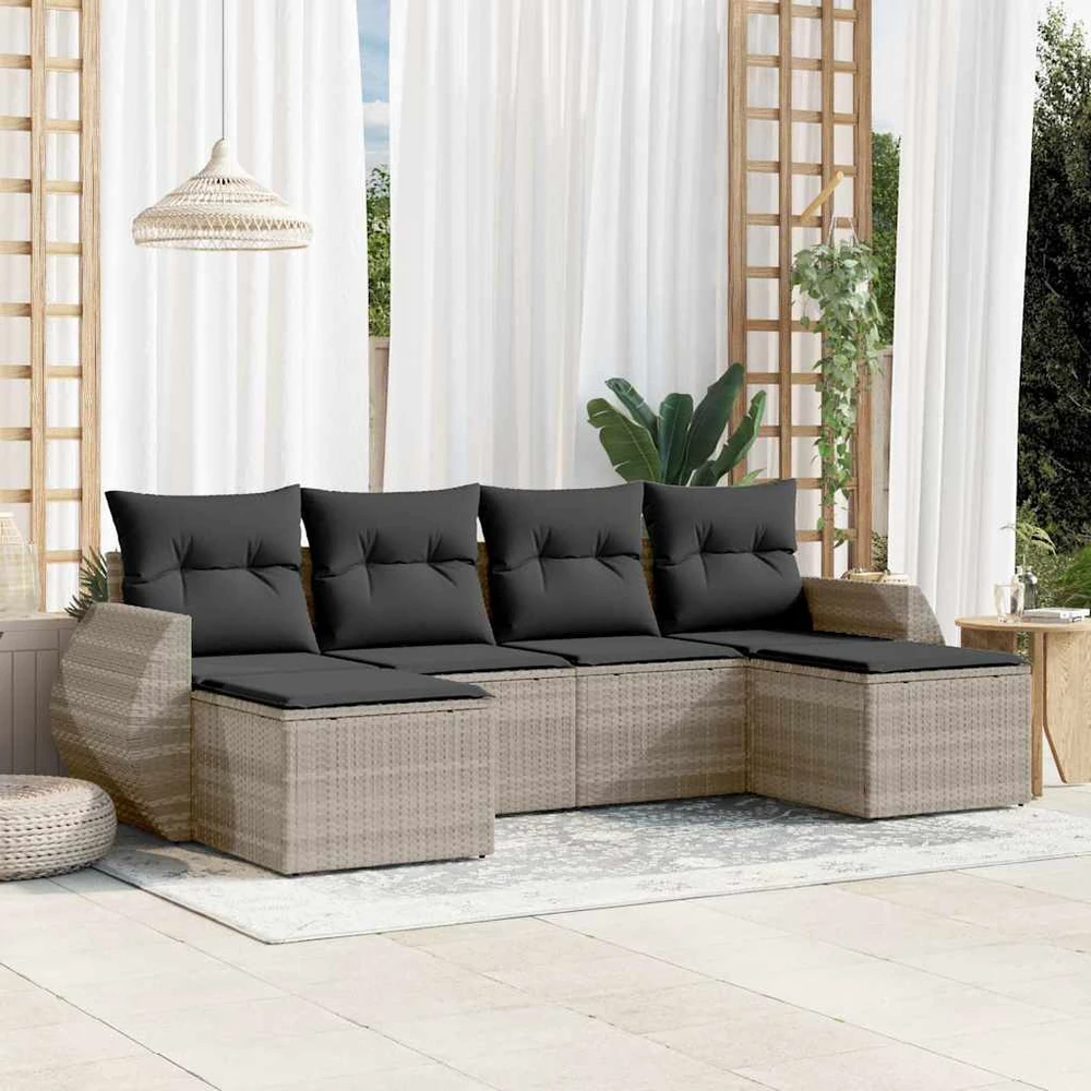 Sofa Sofos komplektas su pagalvėlėmis, 6 dalių, pilkas, poliratanas
