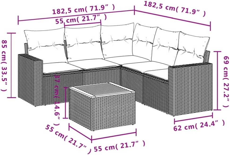 Sofa Sofos komplektas su pagalvėlėmis, 6 dalių, smėlio, poliratanas