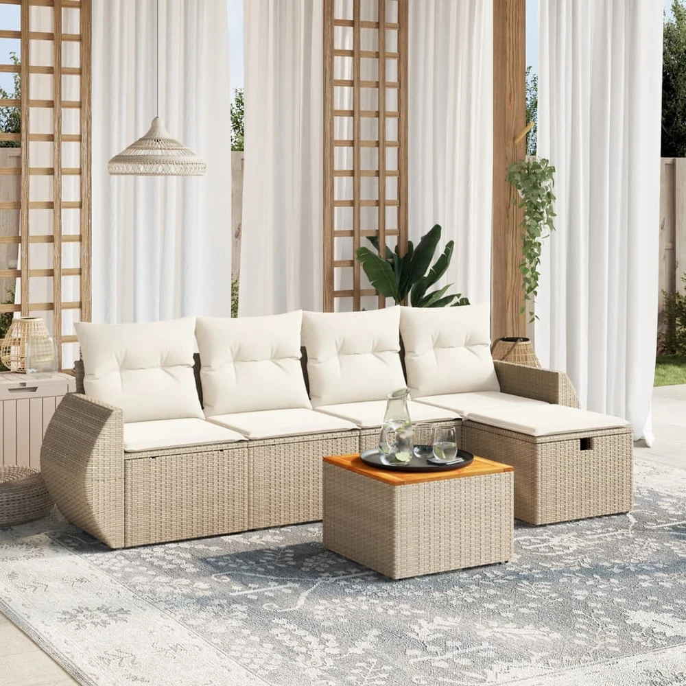 Sofa Sofos komplektas su pagalvėlėmis, 6 dalių, smėlio, poliratanas