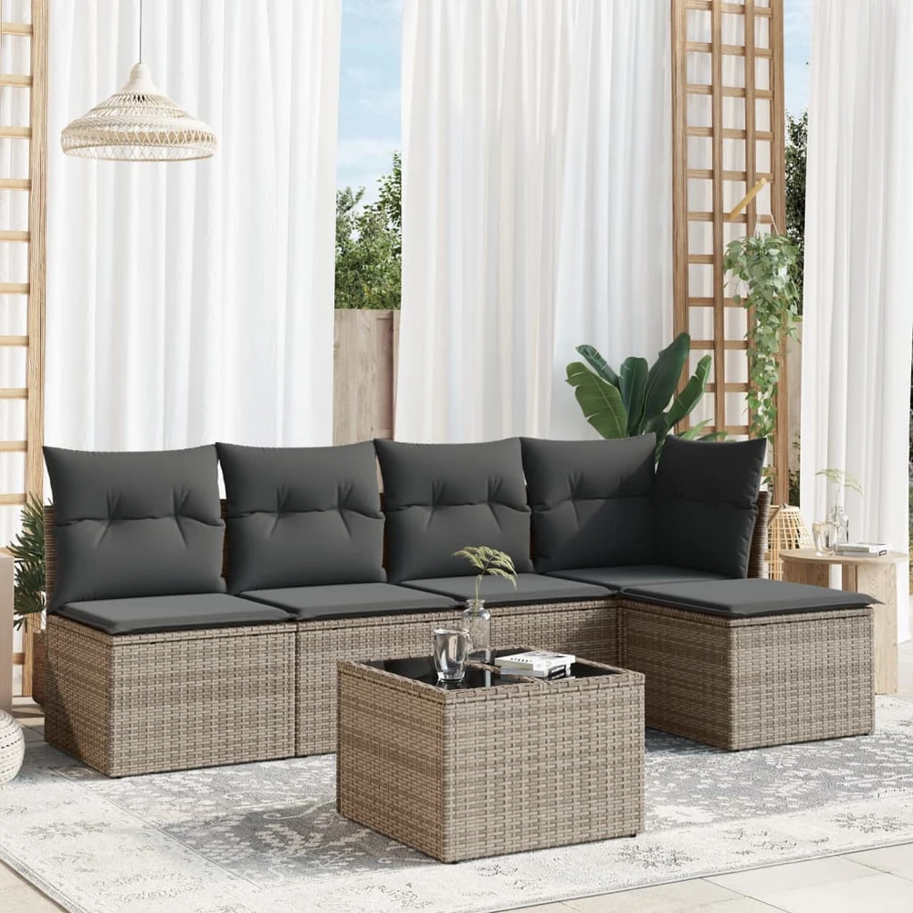 Sofa Sofos komplektas su pagalvėlėmis, 6 dalių, pilkas, poliratanas