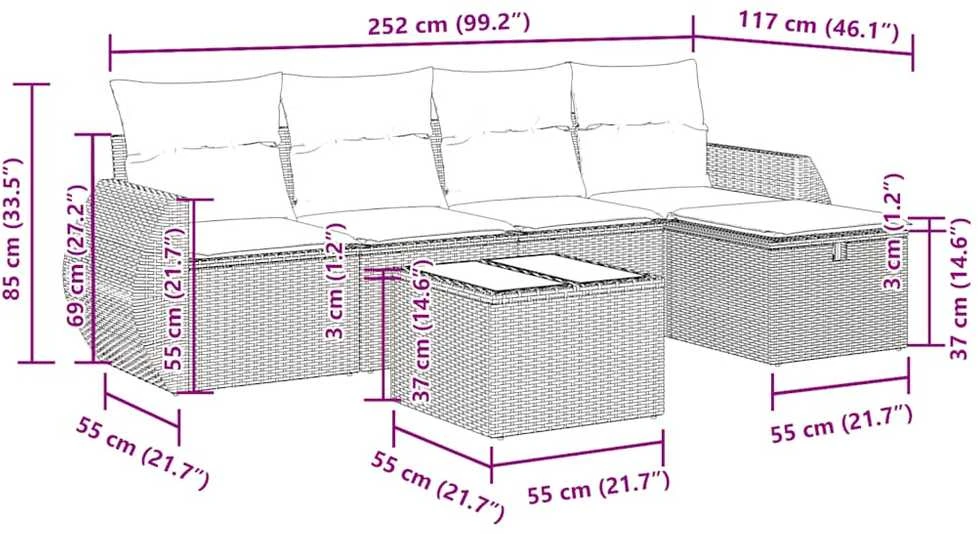 Sofos komplektas su pagalvėlėmis, 6 dalių, juodas, poliratanas