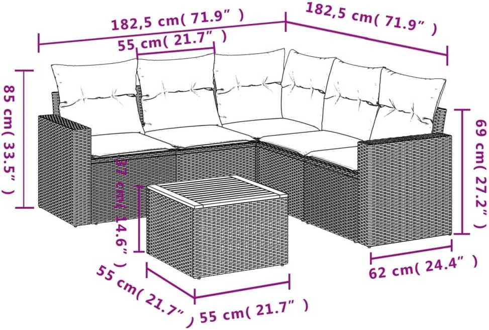Sofa Sofos komplektas su pagalvėlėmis, 6 dalių, smėlio, poliratanas
