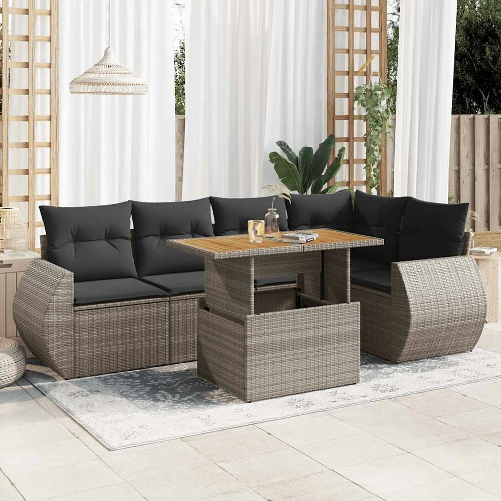 Sofa Sofos komplektas su pagalvėlėmis, 6 dalių, pilkas, poliratanas