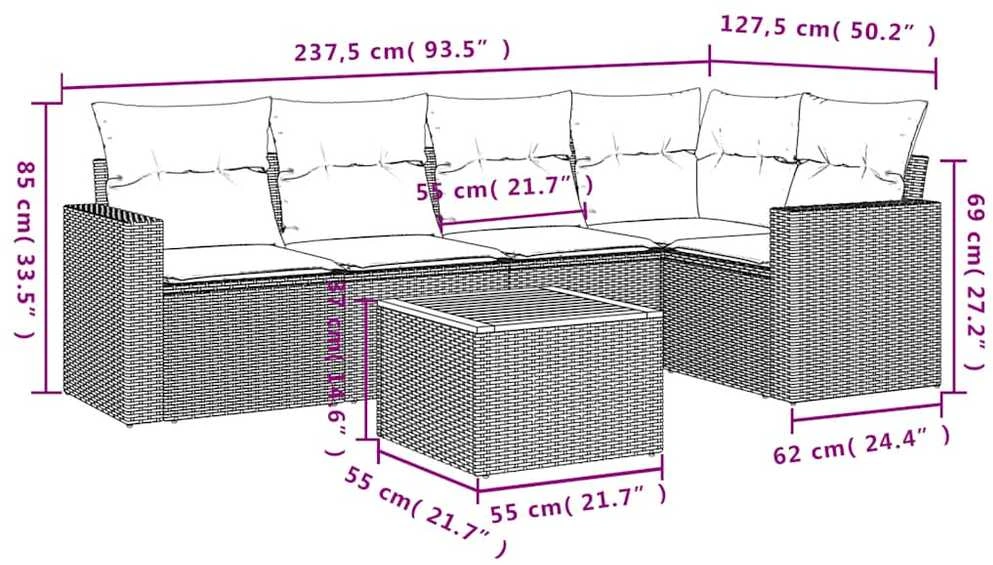 Sofos komplektas su pagalvėlėmis, 6 dalių, pilkas, poliratanas