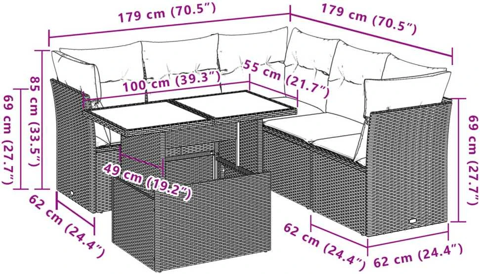 Lauko baldų komplektas Sofos komplektas su pagalvėlėmis, 6 dalių, smėlio, poliratanas