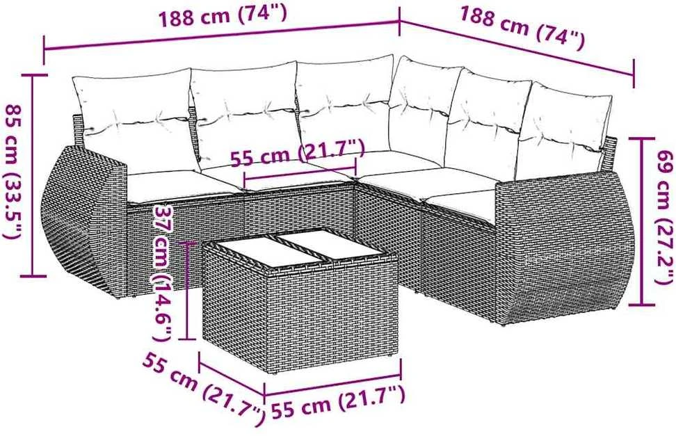 Sofa Sofos komplektas su pagalvėlėmis, 6 dalių, pilkas, poliratanas