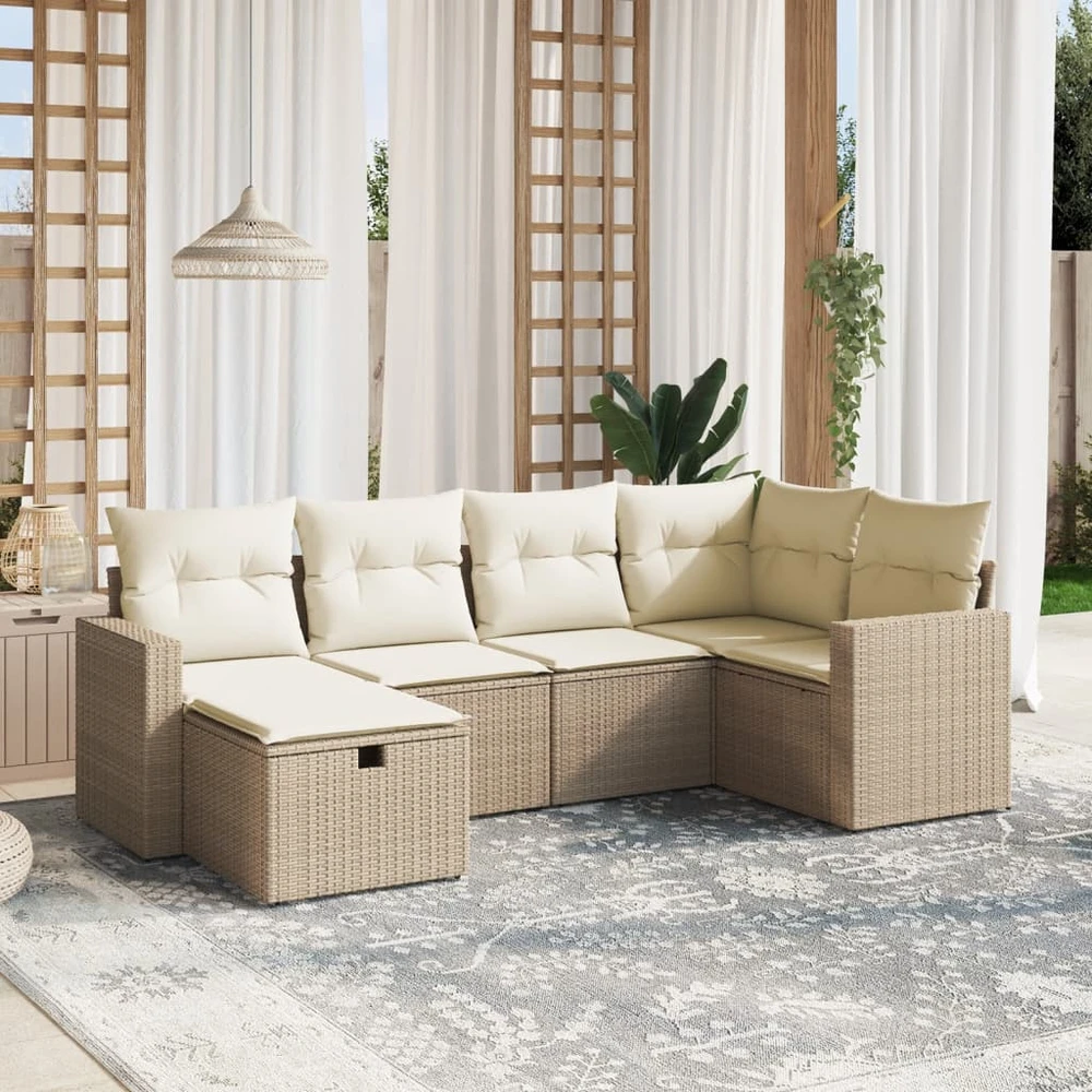 Sofa Sofos komplektas su pagalvėlėmis, 6 dalių, smėlio, poliratanas