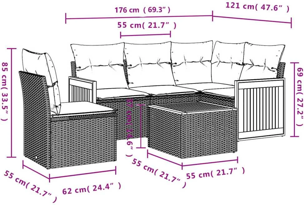Sofa Sofos komplektas su pagalvėlėmis, 6 dalių, smėlio, poliratanas