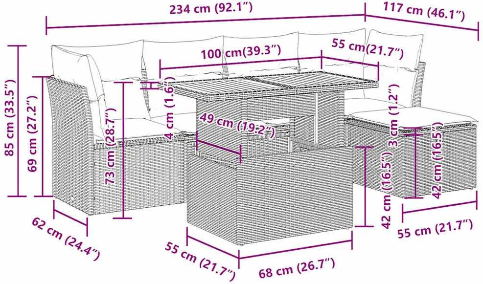 Lauko baldų komplektas Sofos komplektas su pagalvėlėmis, 6 dalių, smėlio, poliratanas