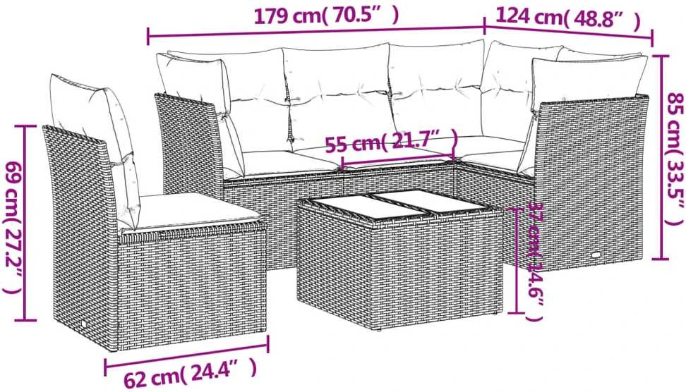 Sofa Sofos komplektas su pagalvėlėmis, 6 dalių, smėlio, poliratanas