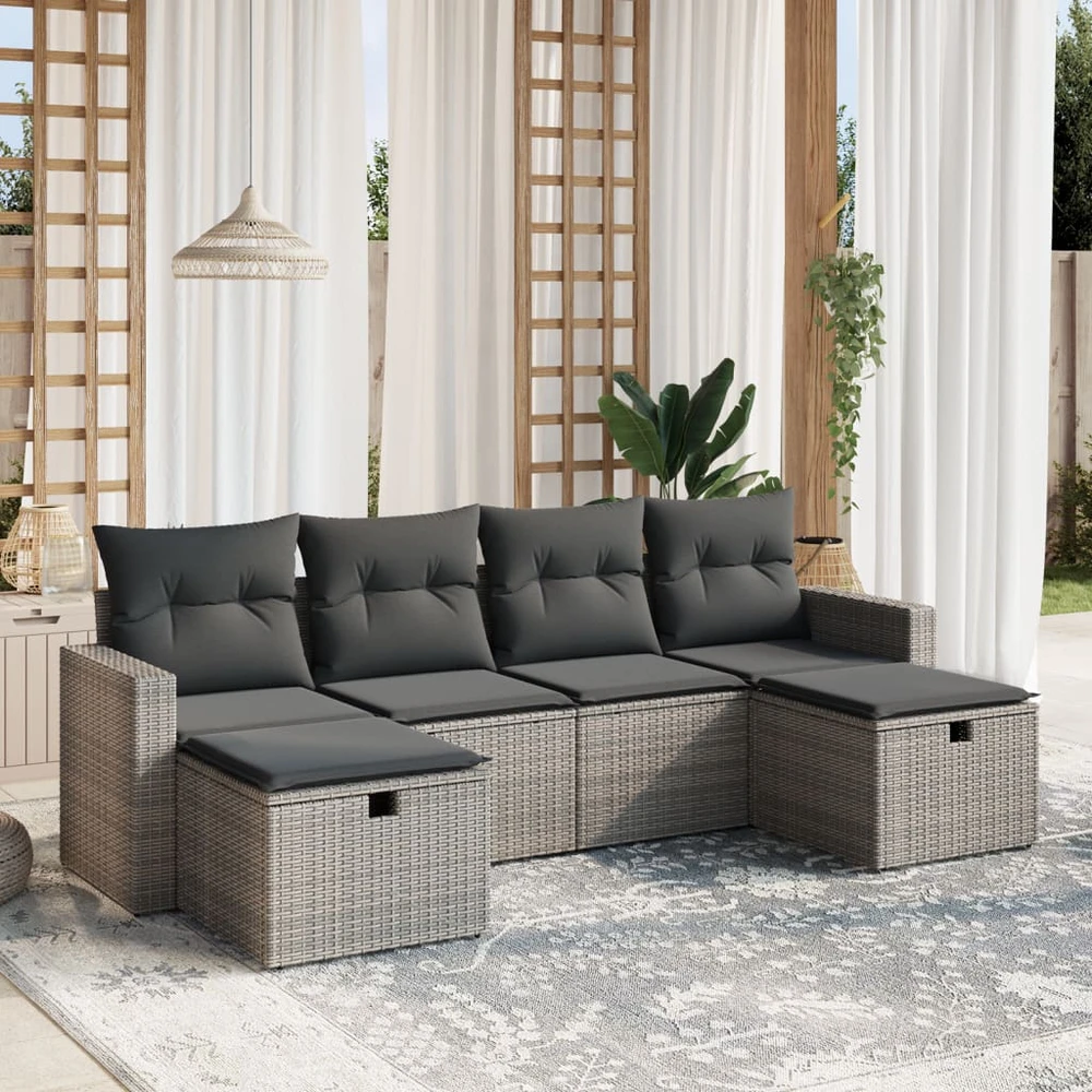 Sofa Sofos komplektas su pagalvėlėmis, 6 dalių, pilkas, poliratanas