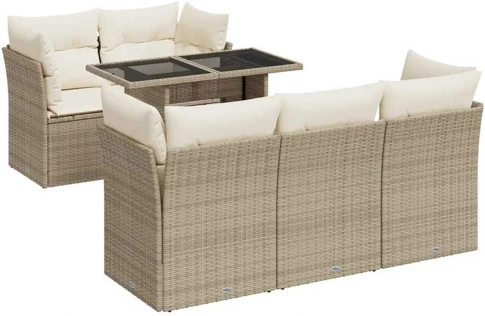 Sofa Sofos komplektas su pagalvėlėmis, 6 dalių, smėlio, poliratanas