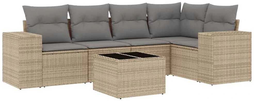 Sofa Sofos komplektas su pagalvėlėmis, 6 dalių, smėlio, poliratanas