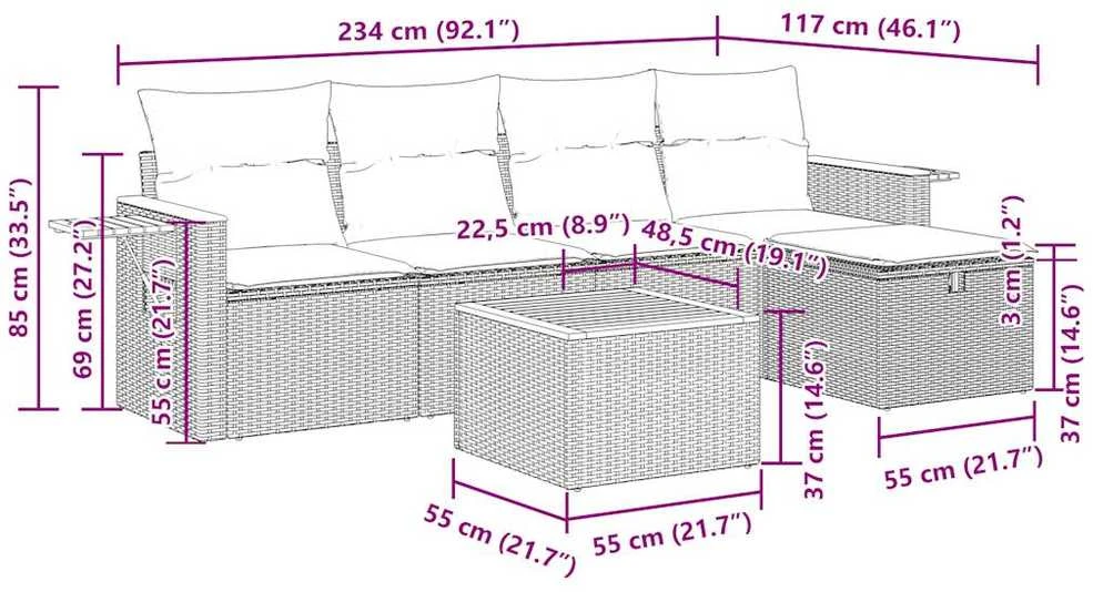 Lauko baldų komplektas Sofos komplektas su pagalvėlėmis, 6 dalių, smėlio, poliratanas