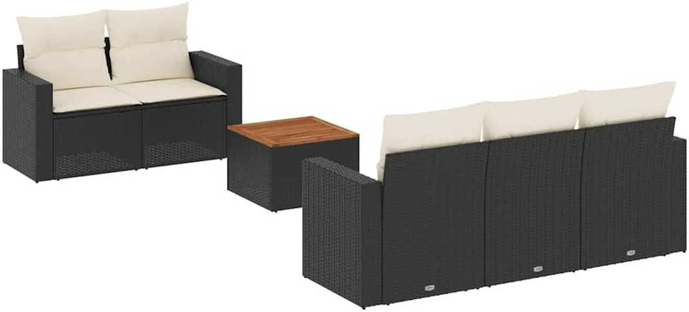 Lauko baldų komplektas Sofos komplektas su pagalvėlėmis, 6 dalių, juodas, poliratanas