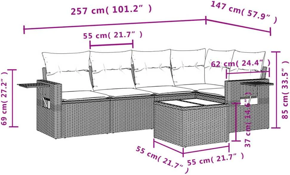 Sofa Sofos komplektas su pagalvėlėmis, 6 dalių, smėlio, poliratanas