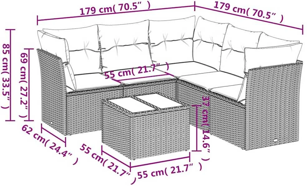 Sofa Sofos komplektas su pagalvėlėmis, 6 dalių, pilkas, poliratanas