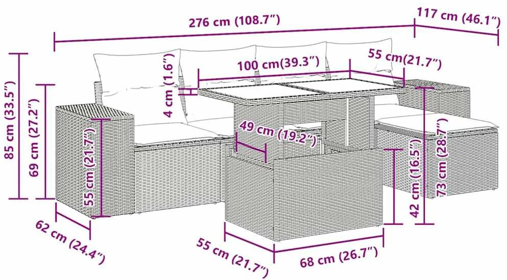 Lauko baldų komplektas Sofos komplektas su pagalvėlėmis, 6 dalių, juodas, poliratanas