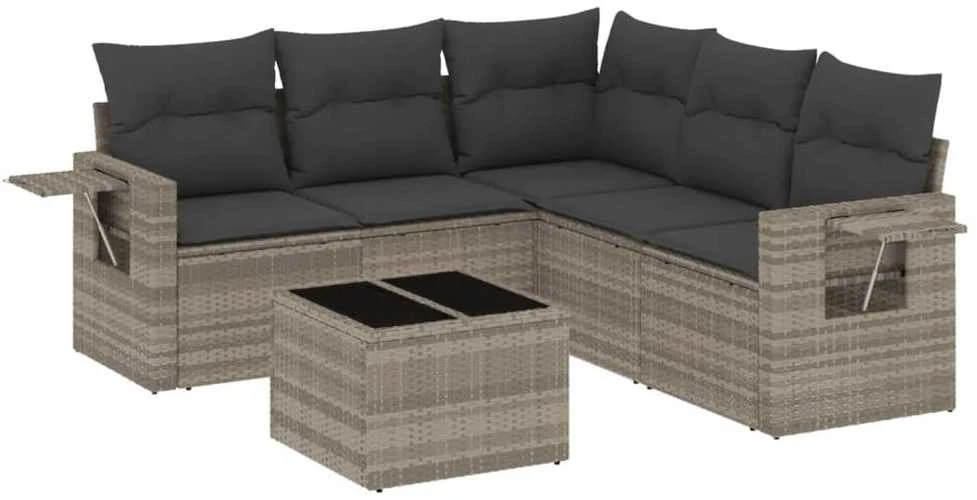 Sofa Sofos komplektas su pagalvėlėmis, 6 dalių, pilkas, poliratanas