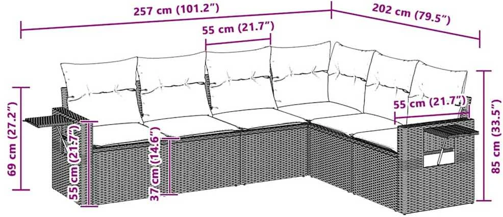 Sofa Sofos komplektas su pagalvėlėmis, 6 dalių, pilkas, poliratanas