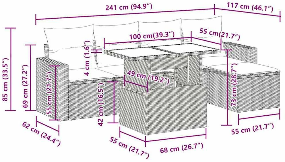 Lauko baldų komplektas Sofos komplektas su pagalvėlėmis, 6 dalių, juodas, poliratanas