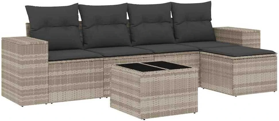 Sofa Sofos komplektas su pagalvėlėmis, 6 dalių, pilkas, poliratanas