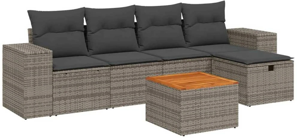 Lauko baldų komplektas Sofos komplektas su pagalvėlėmis, 6 dalių, pilkas, poliratanas