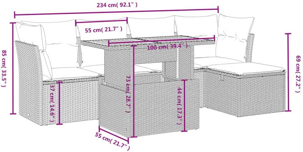 Lauko baldų komplektas Sofos komplektas su pagalvėlėmis, 6 dalių, smėlio, poliratanas