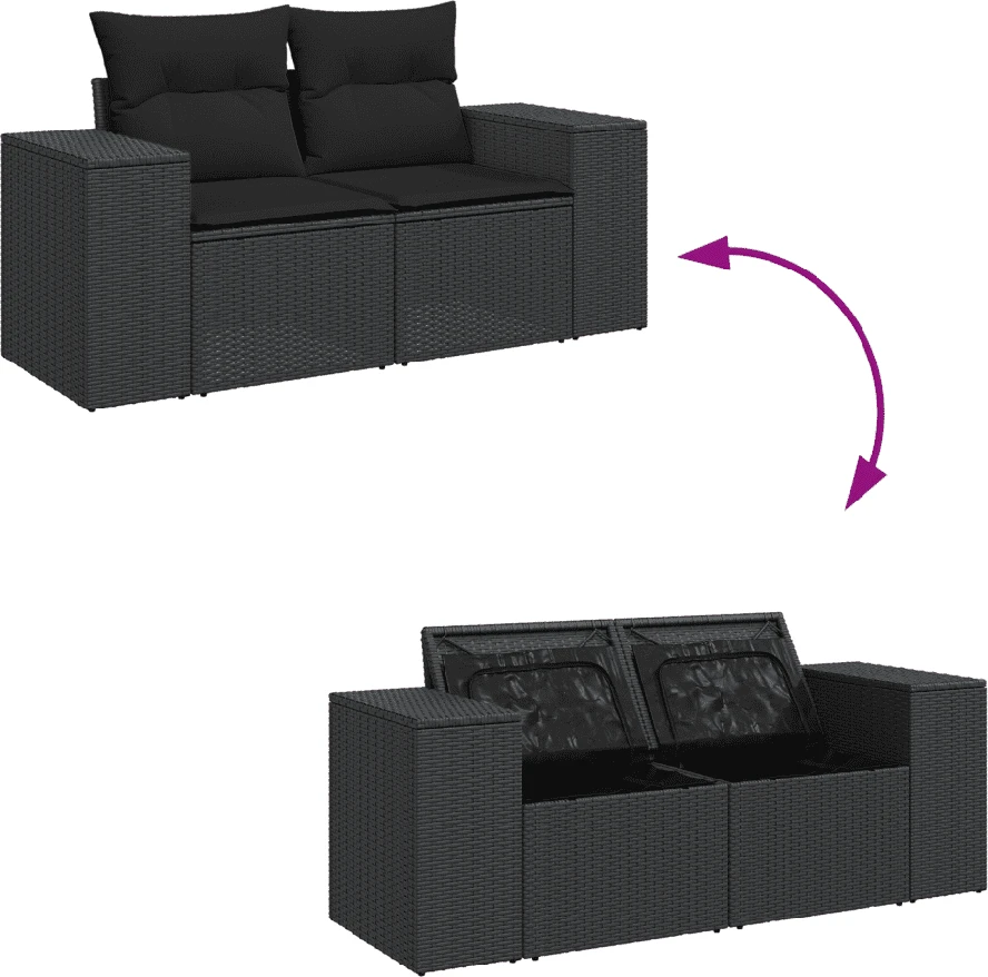 Sofa Sofos komplektas su pagalvėlėmis, 6 dalių, juodas, poliratanas