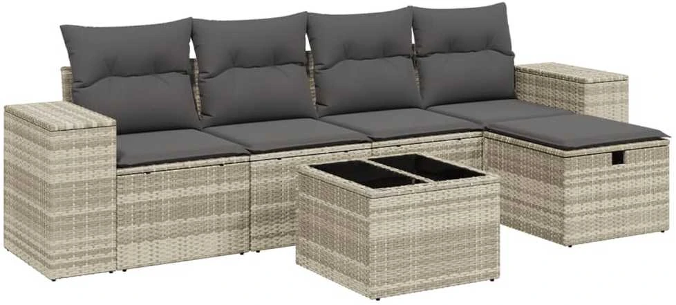 Sofa Sofos komplektas su pagalvėlėmis, 6 dalių, pilkas, poliratanas