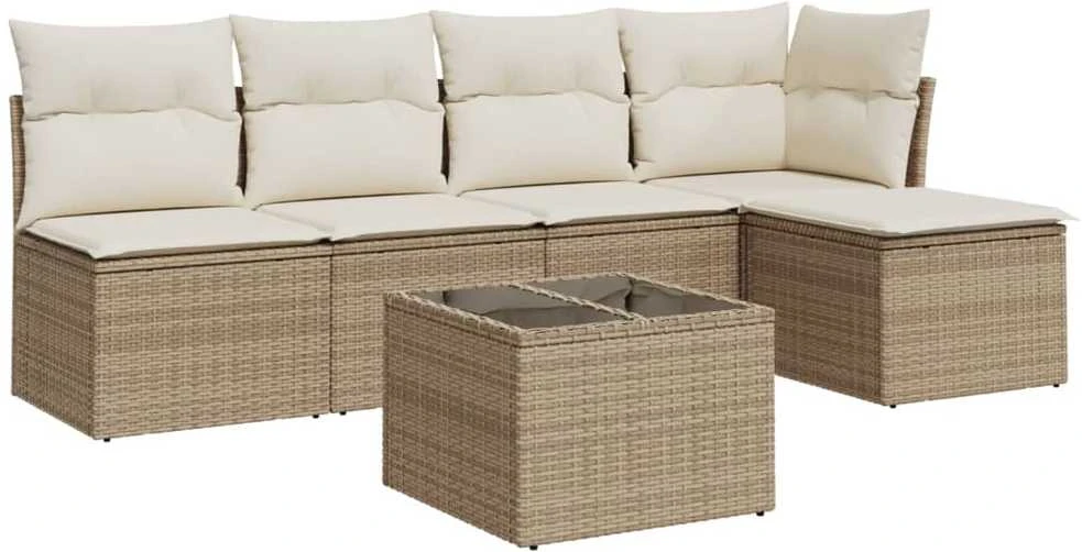 Sofa Sofos komplektas su pagalvėlėmis, 6 dalių, smėlio, poliratanas