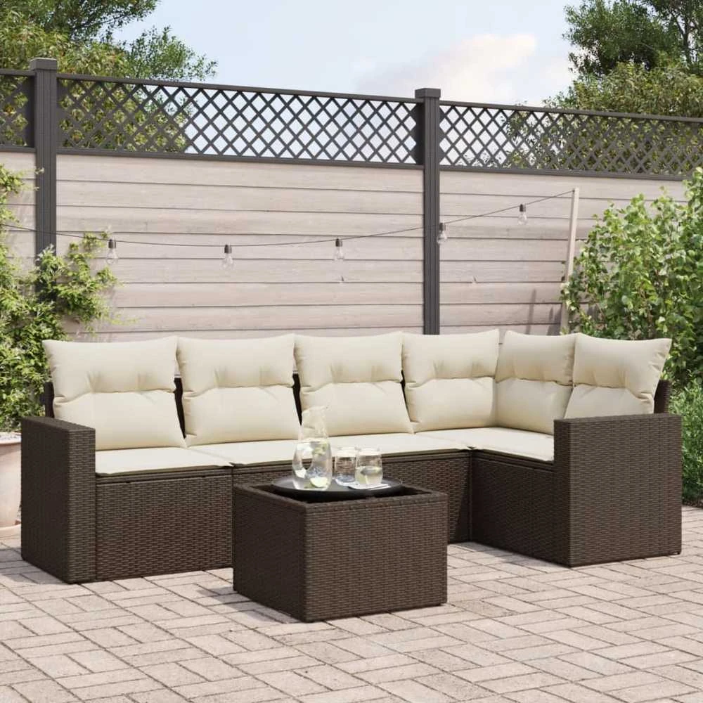 Lauko baldų komplektas Sofos komplektas su pagalvėlėmis, 6 dalių, rudas, poliratanas