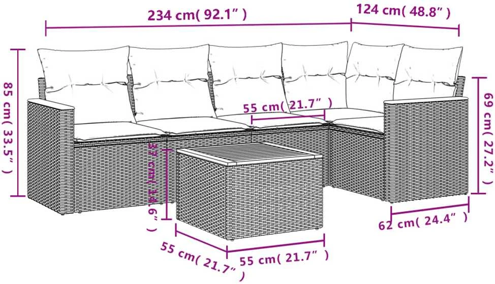 Sofa Sofos komplektas su pagalvėlėmis, 6 dalių, smėlio, poliratanas