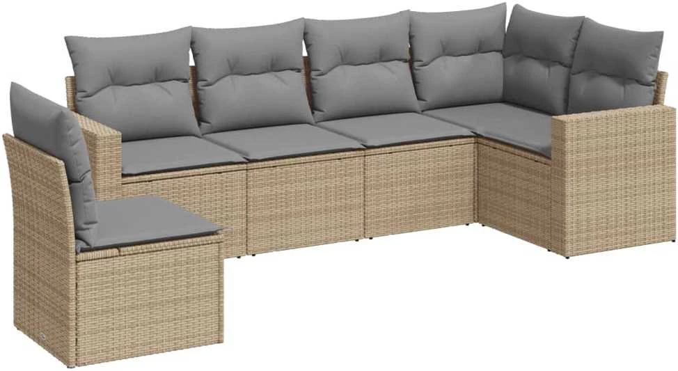 Sofa Sofos komplektas su pagalvėlėmis, 6 dalių, smėlio, poliratanas