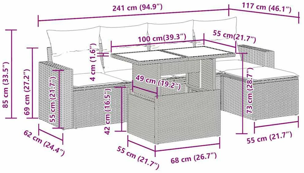 Lauko baldų komplektas Sofos komplektas su pagalvėlėmis, 6 dalių, juodas, poliratanas