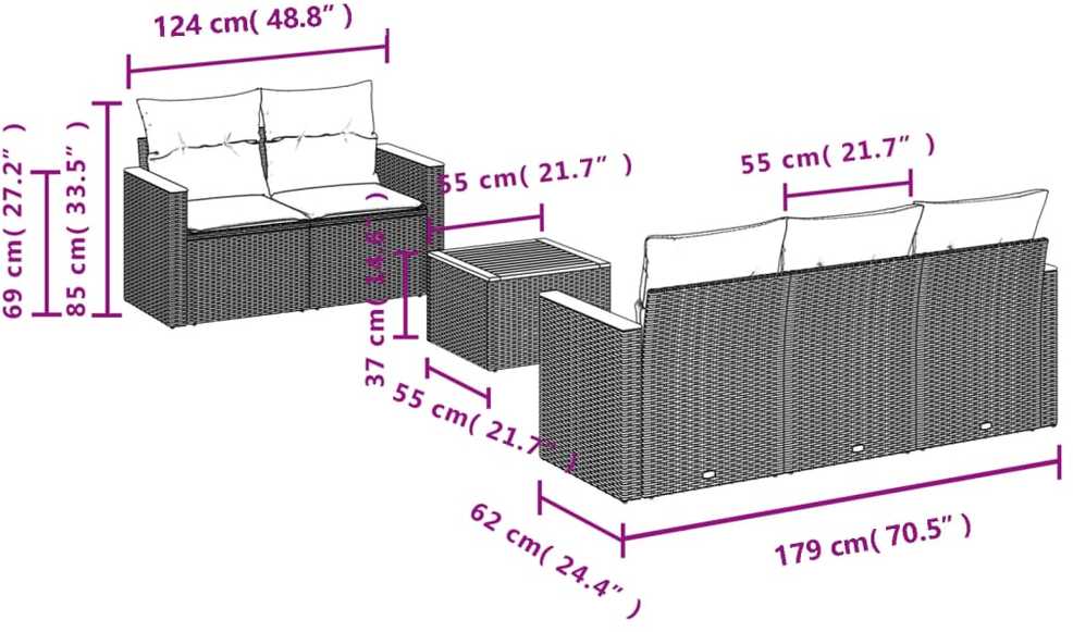 Sofa Sofos komplektas su pagalvėlėmis, 6 dalių, smėlio, poliratanas