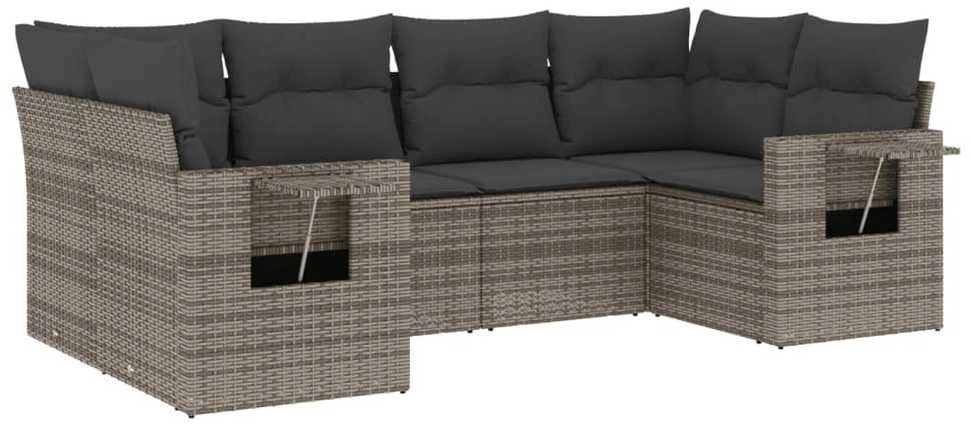 Lauko baldų komplektas Sofos komplektas su pagalvėlėmis, 6 dalių, pilkas, poliratanas