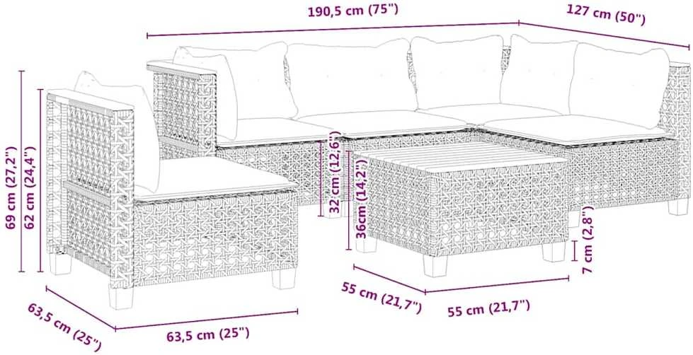Sofos komplektas su pagalvėlėmis, 6 dalių, smėlio, poliratanas