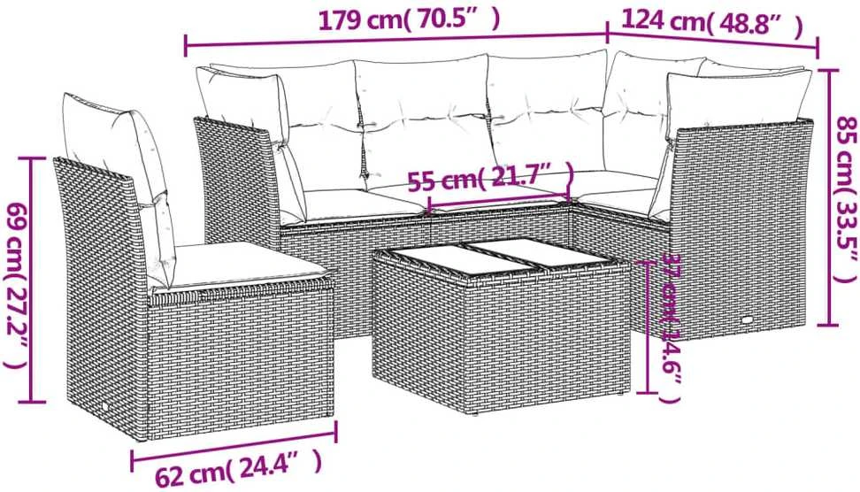 Sofa Sofos komplektas su pagalvėlėmis, 6 dalių, pilkas, poliratanas