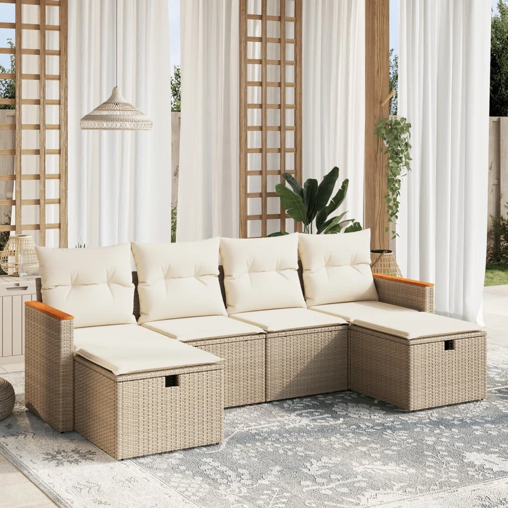Sofa Sofos komplektas su pagalvėlėmis, 6 dalių, smėlio, poliratanas