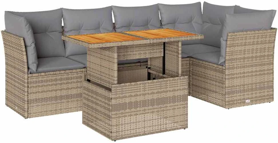 Sofa Sofos komplektas su pagalvėlėmis, 6 dalių, smėlio, poliratanas