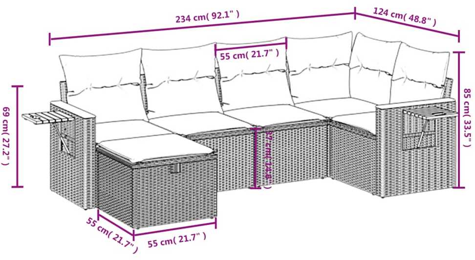 Sofa Sofos komplektas su pagalvėlėmis, 6 dalių, smėlio, poliratanas