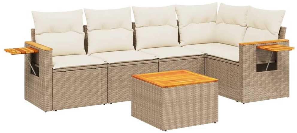 Sofa Sofos komplektas su pagalvėlėmis, 6 dalių, smėlio, poliratanas